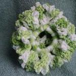 Lime Green And White Hair Scrunchie - Crocheted