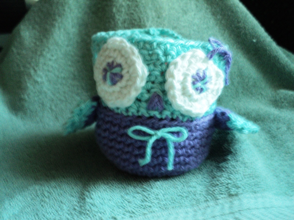 Apple Cozy - Owl Shaped - Purple And Blue- Crocheted