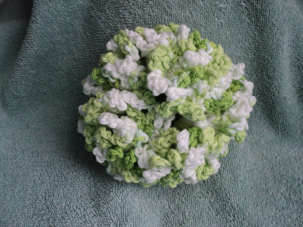 Lime Green And White Hair Scrunchie - Crocheted