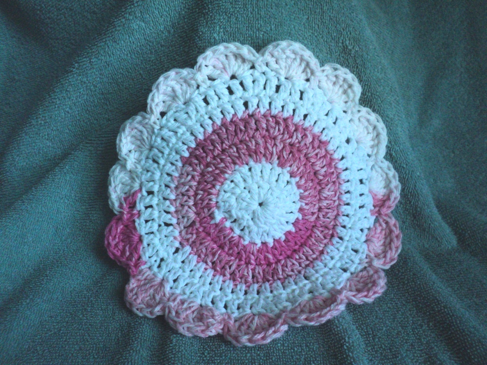 Wash Cloth - Pink And White Multi Colored -crocheted